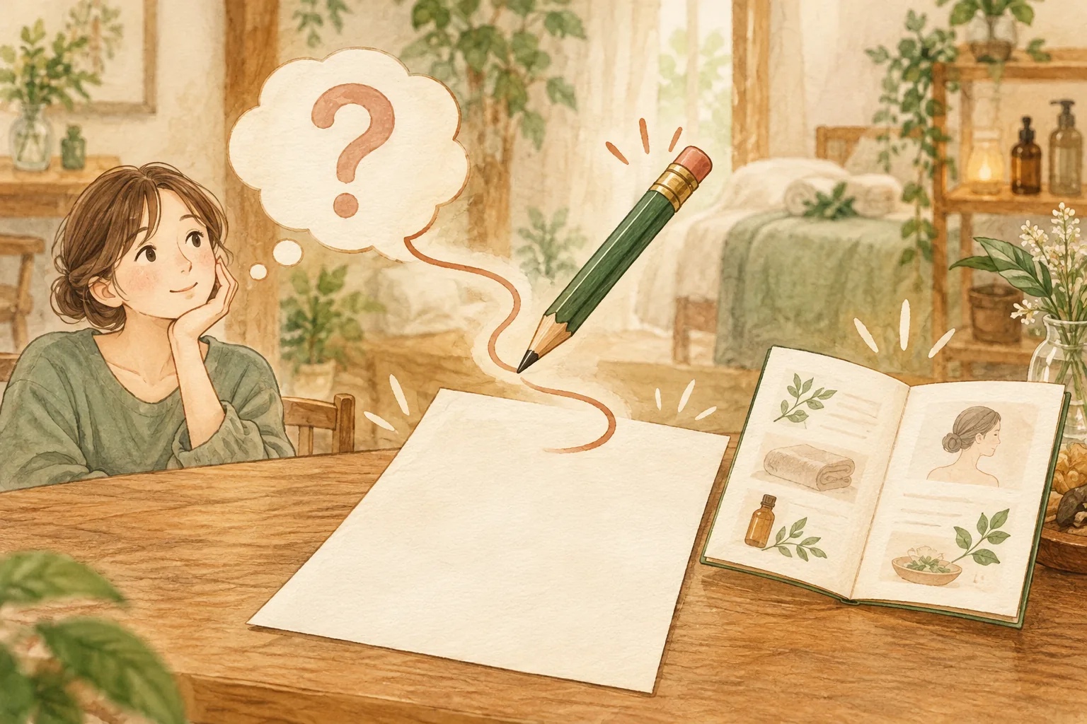 一つの疑問から記事と次の案内を考える説明用イラスト
