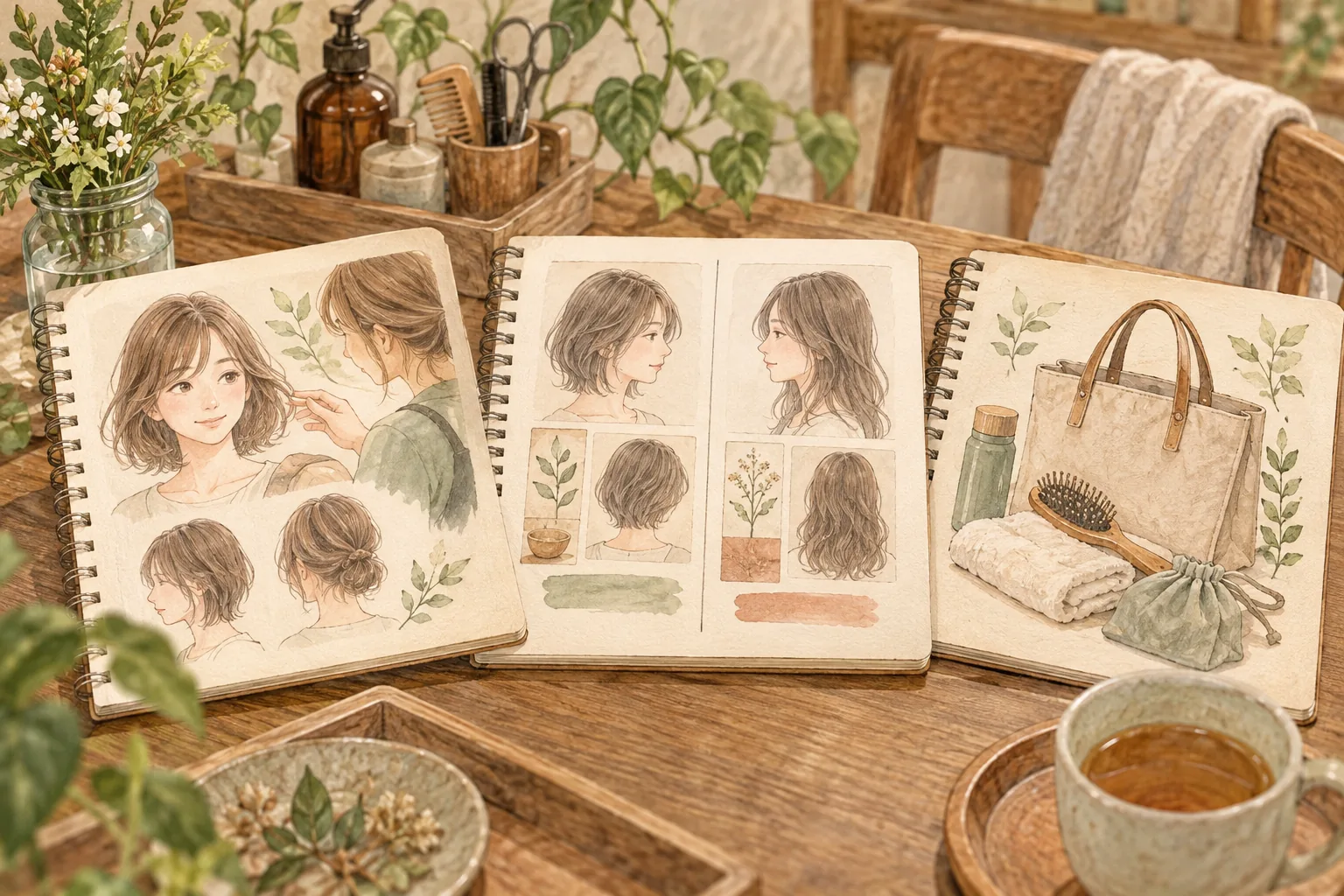 相談・メニュー選び・初回来店の三つを企画する説明用イラスト