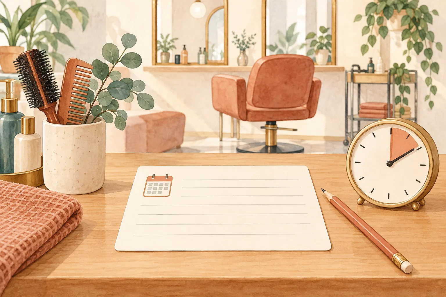 確認条件を書いた一枚のメモと時計を並べる説明イラスト