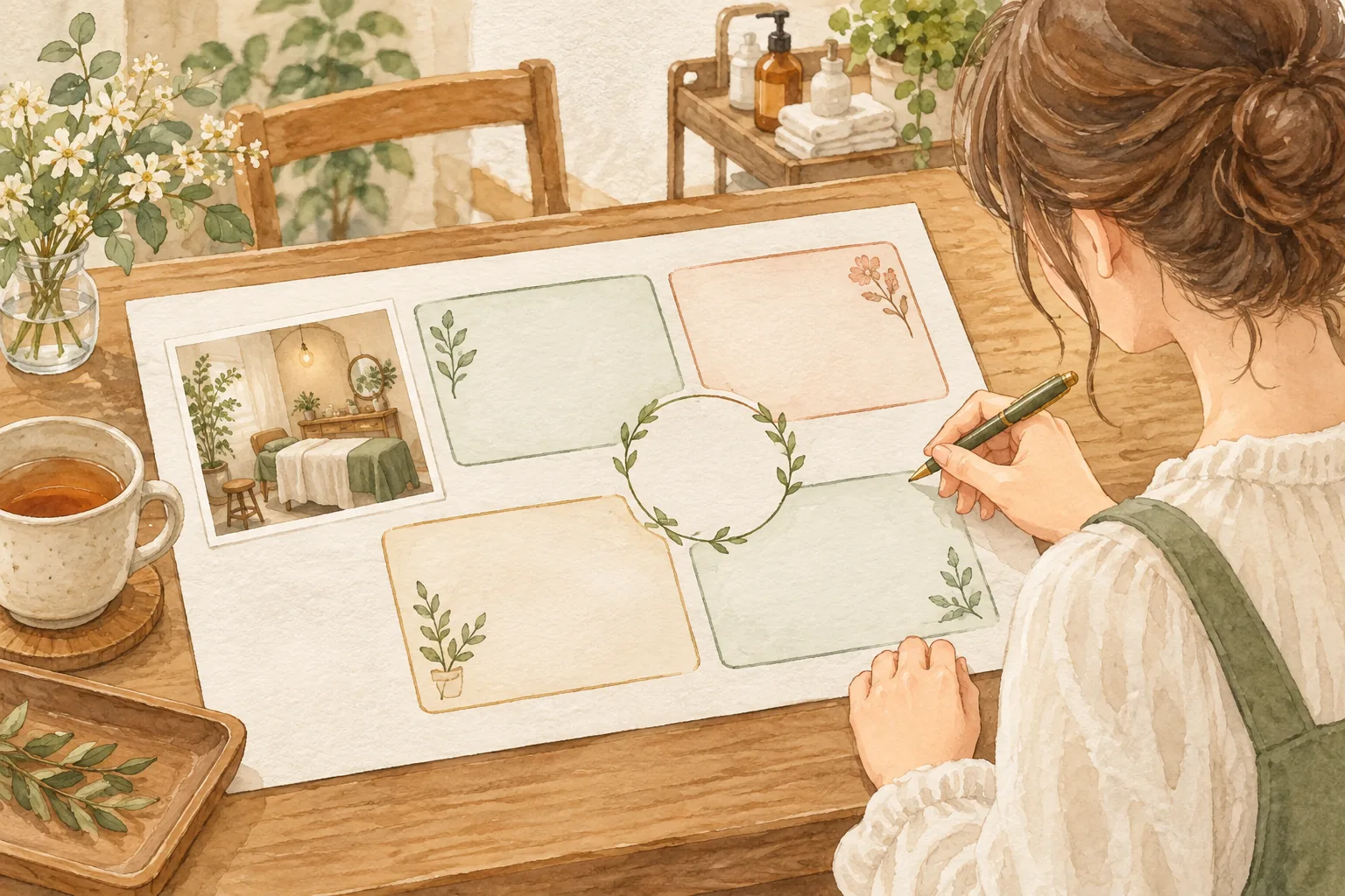 写真の差し替えと比較条件を一枚にまとめる説明用イラスト