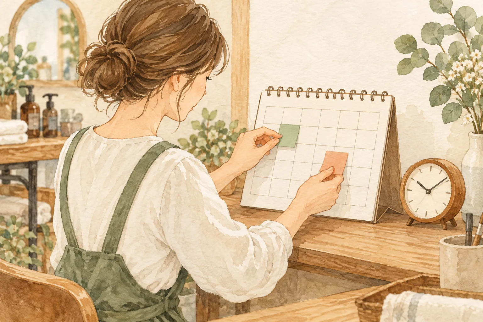 変更時のメモと後日の確認を予定に入れる説明用イラスト
