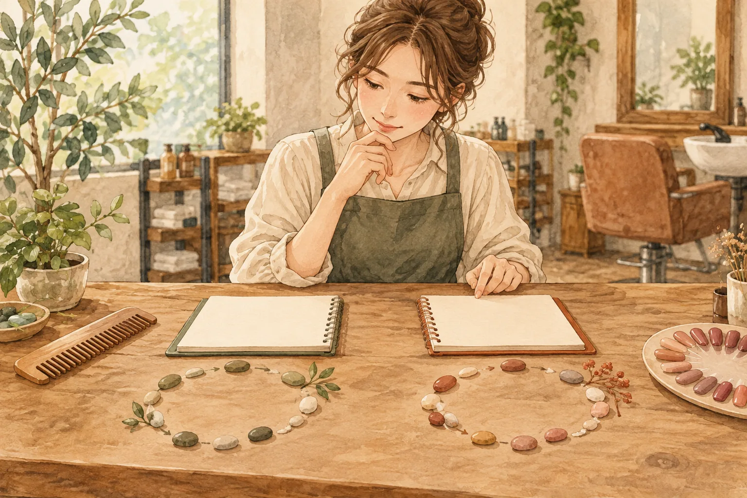 メニューや来店周期の違いを分けて確認する説明用イラスト