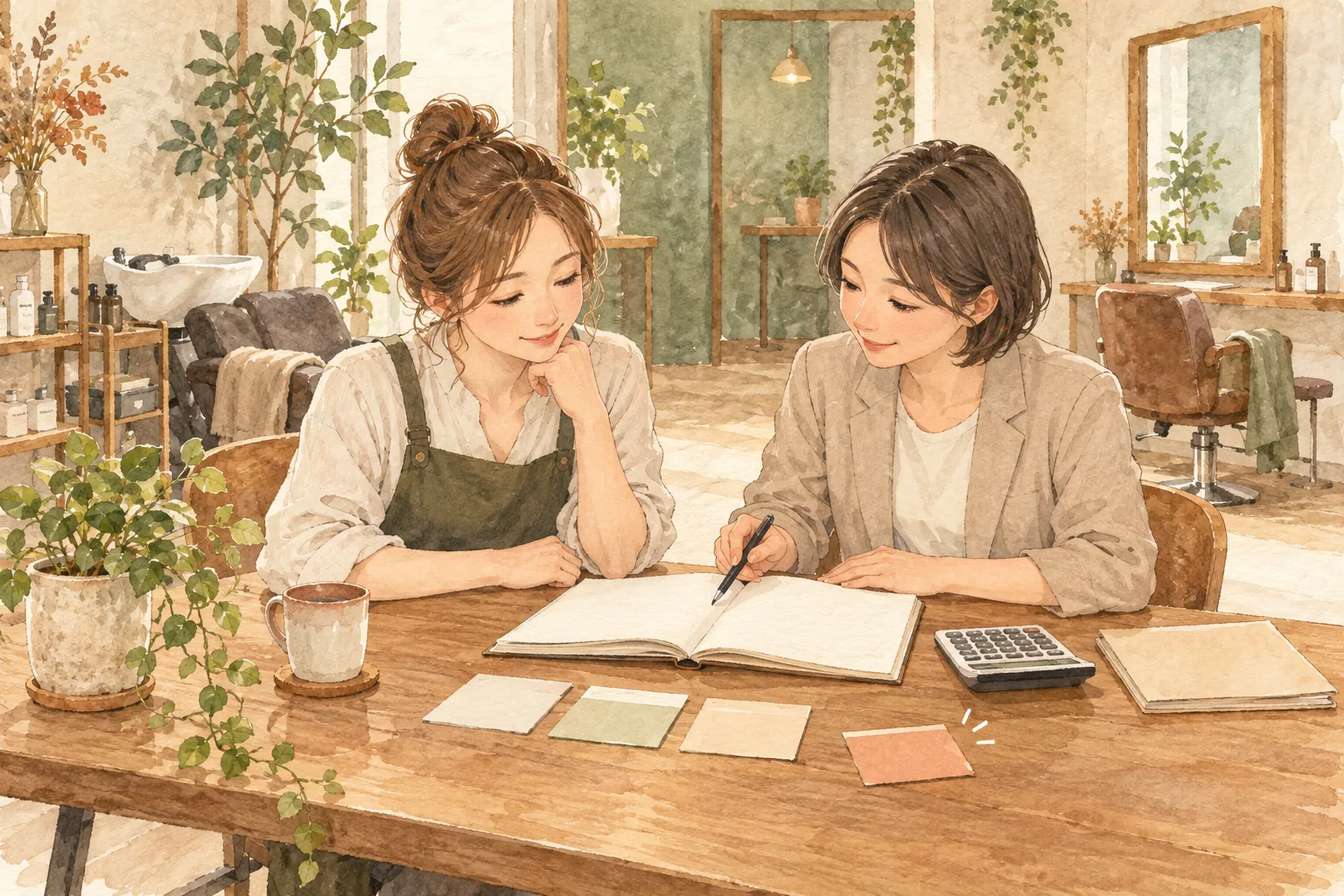 集計の条件をノートにまとめ支援者と確認する説明用イラスト
